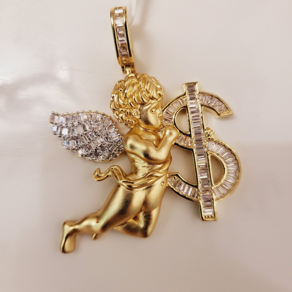 14K VVS Gold filled Pendant Wings with Money  Sign Ask for more Info